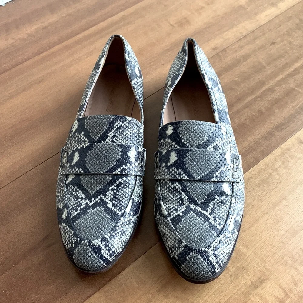 Madewell The Alex Snake Embossed Leather Loafer Black White 9.5 Business Office